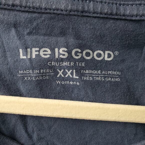 Life Is Good Womens Blue V-Neck Winter Night Scene Deer LS Crusher Tee Size XXL - Picture 3 of 6